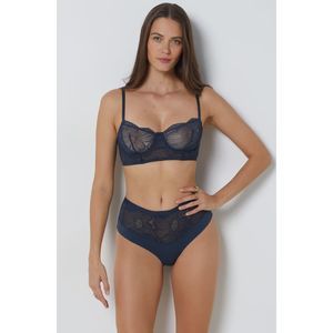 NWT Etam Paris Designer FLEXI LACE Floral Lace Midi Briefs Panties Size: S Navy